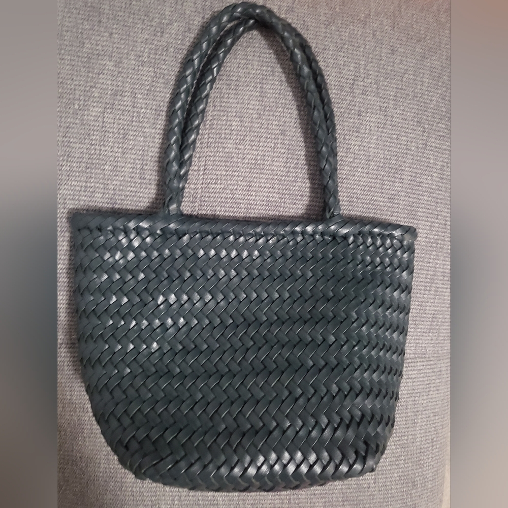 Like new Club Monaco Small Woven Leather Bag (Dark Green Color)